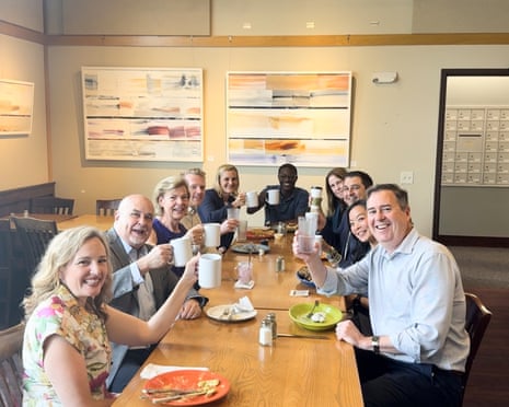 A photo posted to Sarah Godlewski's X account shows Wisconsin Democrats including gubernatorial nominee David Crowley, center, and Francesca Hong, second from right.