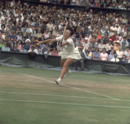 What a racket … Billie Jean King at Wimbledon in 1967, BBC Two’s entry into regular colour broadcasts.