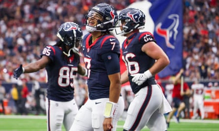 CJ Stroud celebrates on a great afternoon for the rookie quarterback