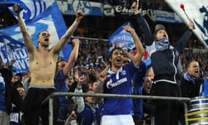 Raúl, centre, celebrates with Schalke supporters after a victory over Internazionale in 2011