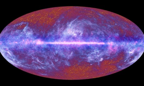 An image of microwave radiation from the sky, captured by the European Space Agency's Planck satellite