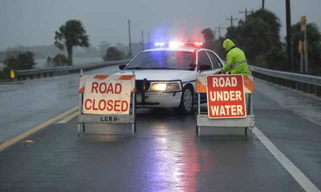 Police blocked the road entering Cedar Key, Florida as Hurricane Hermine neared the Florida coast Thursday.