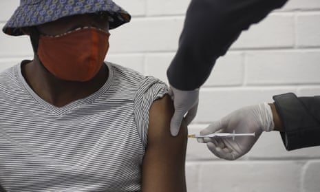 A vaccine volunteer gets an injection at the Chris Hani Baragwanath hospital in Soweto, Johannesburg.