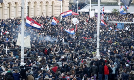 Thousands of people stage a protest against Covid-19 measures in Zagreb, Croatia.