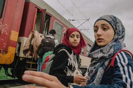 Lubna and Salsabil few seconds before boarding a train in North Macedonia.