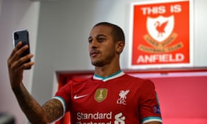 Thiago Alcântara at Anfield after competing his move.