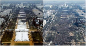 Crowds on the National Mall just before Donald Trump’s inauguration in 2017 (left) and Barack Obama’s in 2009.