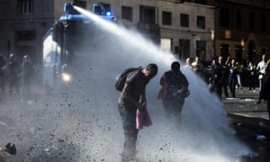Water cannon in the square.