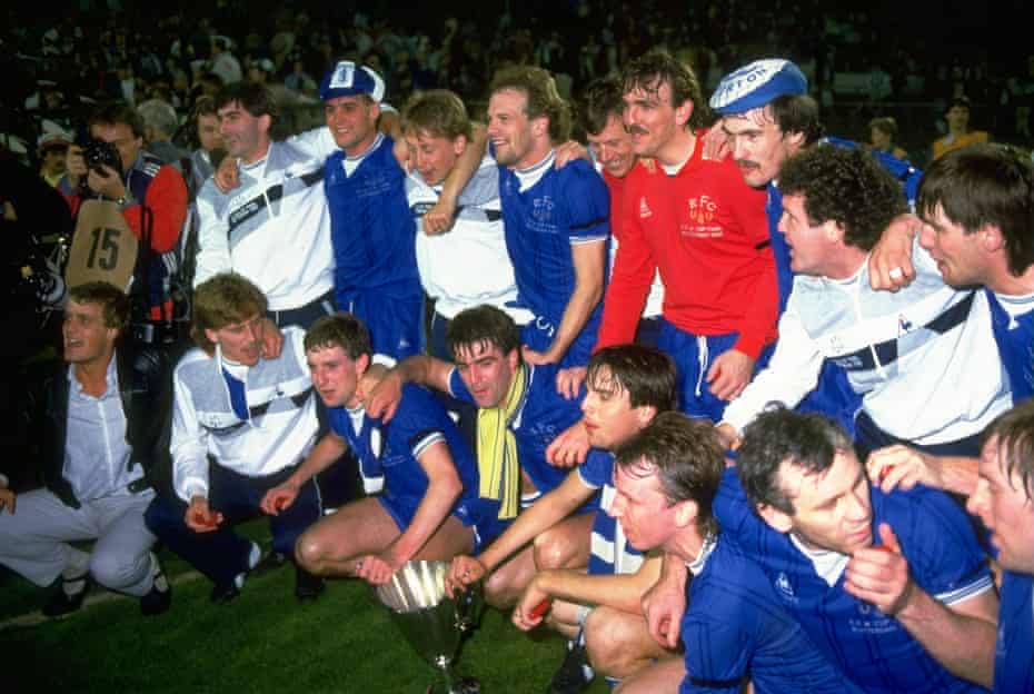 The Everton team pose for a photograph after winning the 1985 European Cup Winners Cup final.