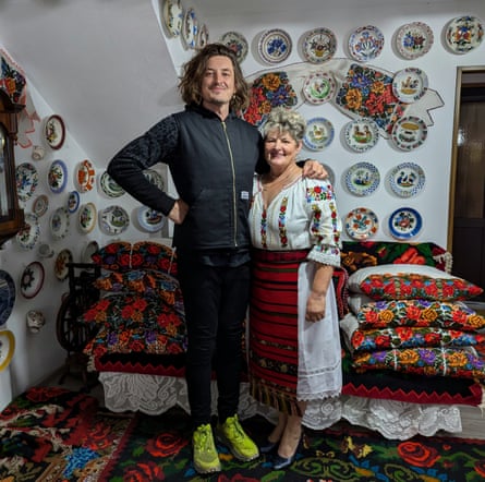 Damien Gabet with the owner of the Maria Bidian - Punct Gastronomic Local restaurant in Transylvania