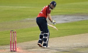 Jonny Bairstow of England is bowled by Shaheen Afridi of Pakistan.