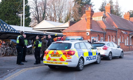 The scene at Horsley station. Police said it was reported that a man was stabbed on the 12.58pm train.