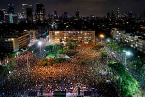 Israelis take part in a demonstration on Rabin Square in Tel Aviv, on 11 July, 2020, to protest the government’s abandonment of the country’s self-employed and other sectors after forcing their businesses to close under Covid-19 regulations, according to the organisers.