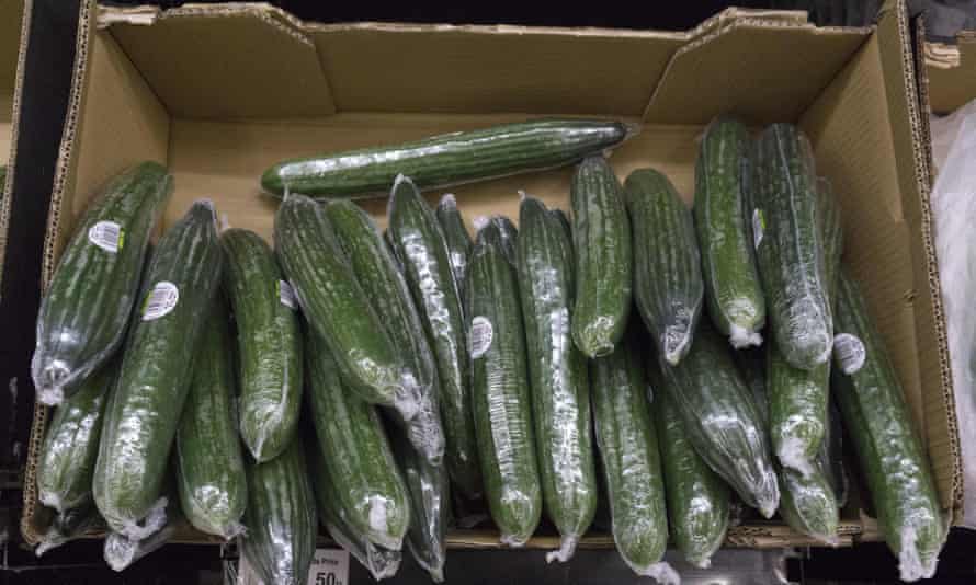 Cucumbers on sale at a supermarket in south London.