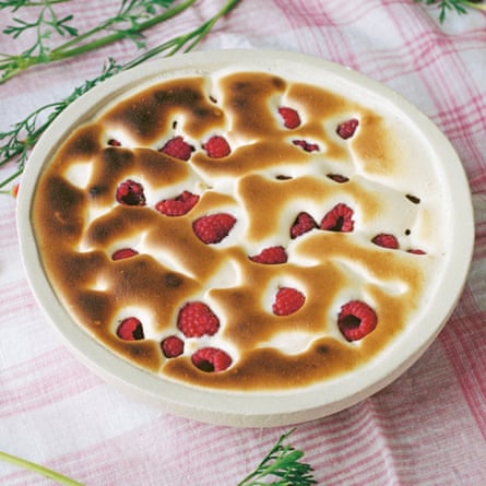 Raspberries baked in muscat sabayon.