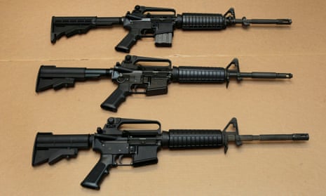 Three variations of the AR-15 assault rifle. 