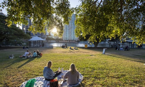 Picnics in a park on the Brisbane River were allowed, under relaxed social distancing rules, from Saturday.