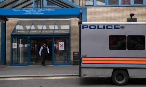 A police van outside St Mary’s Hospital in London