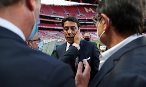Rui Costa is greeted by Benfica officials last Friday after being appointed as the club’s president.