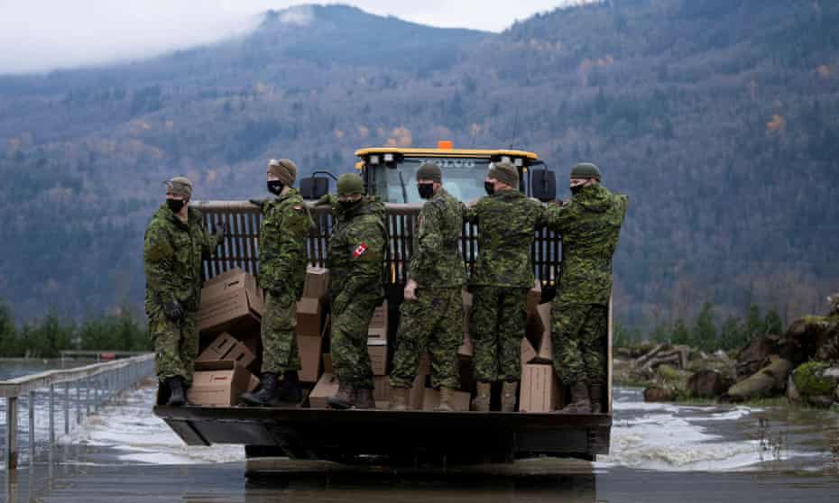 Members of the Canadian armed forces take part in emergency efforts in Abbotsford, British Columbia