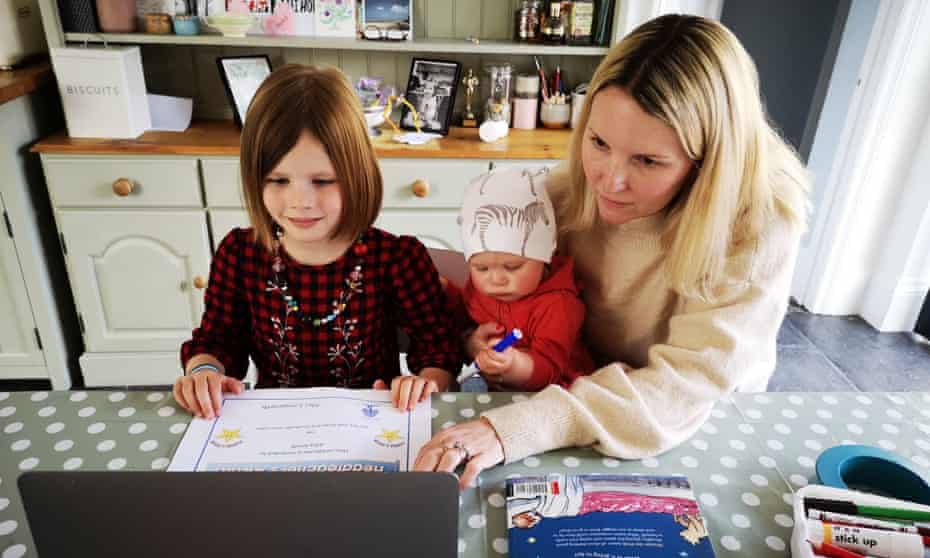 Freelance marketing consultant Anna Bosworth at home with with daughters Alba, 5, and Luna, 8 months.