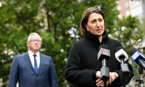 NSW Premier Gladys Berejiklian (right) speaks to the media during a press conference in Sydney.