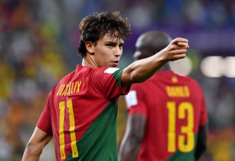 Portugal’s Joao Felix celebrates scoring their second goal.