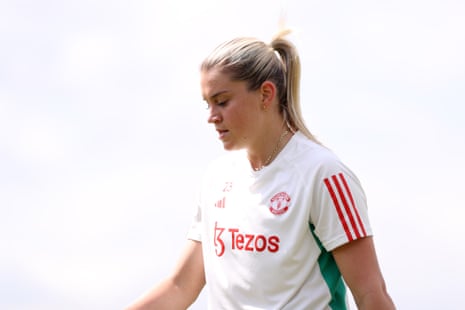 Manchester United’s Alessia Russo trains at Carrington ahead of her side’s must-win game against Liverpool tomorrow.