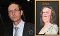 A composite image of Kevin Hasemann and a colour portrait of Gina Rinehart by Vincent Namatjira