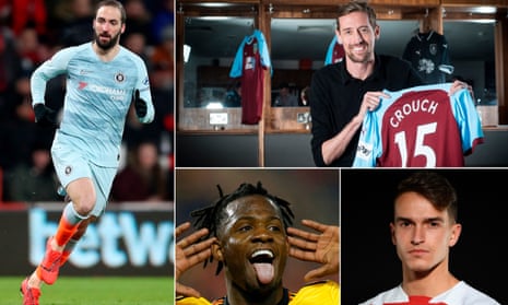 Clockwise from left: Gonzalo Higuaín, Peter Crouch, Denis Suárez and Michy Batshuayi.