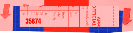 red and blue divider pattern using images from parts of ballot-style paperwork