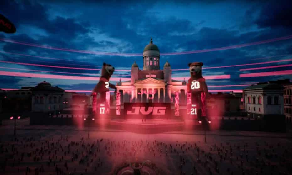 Screenshot from VR gig by Finnish rap duo JVG on Virtual Helsinki