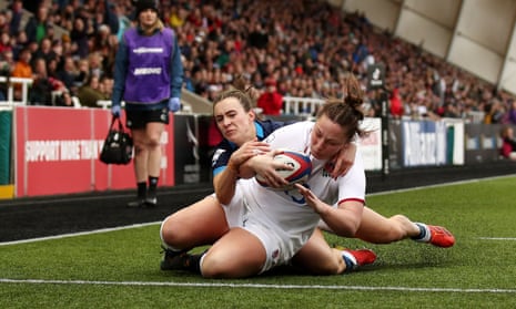 England v Scotland: Women's Six Nations Tournament – Live | Women's Six Nations Tournament 1 England's Amy Cokayne scores the team's second try under pressure from Francesca McGhie.