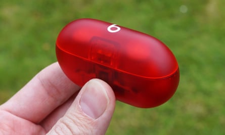 The transparent case of the Beats Solo Buds.