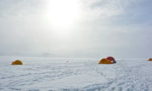 The team’s camp on the ice shelf in July 2018.