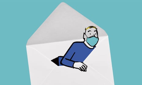 Illustration of a man lying in a white envelope