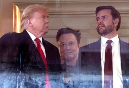 Donald Trump, Elon Musk and JD Vance at the army-navy football game in Maryland in December.