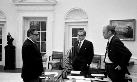 Henry Kissinger with Gerald Ford and Nelson Rockefeller in the White House in 1975.