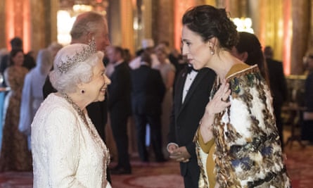 Jacinda Ardern at Buckingham Palace with the Queen, April 2017