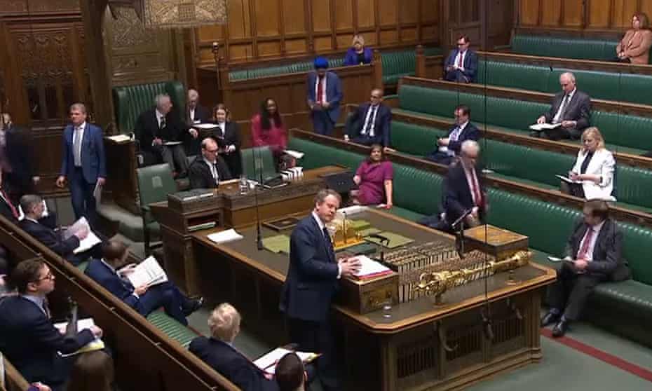 MPs sitting further apart than usual in the House of Commons on 25 March 2020