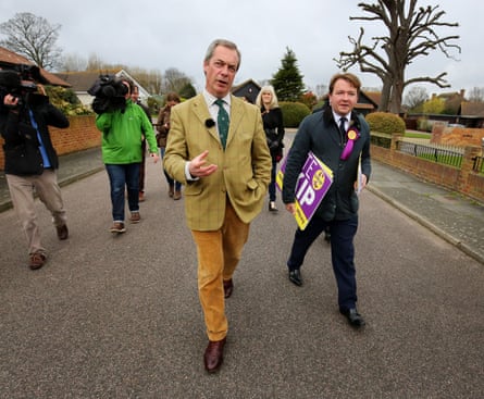 Nigel Farage with Tim Aker (right), Ukip’s prospective parliamentry candidate for Thurrock in the 2015 general election.