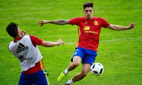 Hector Bellerin, right, takes part in Spain training for the European Championship.