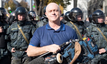 Ross Kemp in front of Ukraine’s parliament building during far-right protest