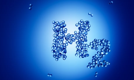 3d render: Abstract hydrogen molecules H2 forming the letters "H2" in front of blue background