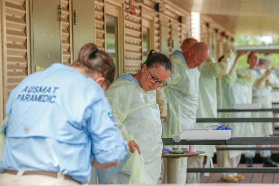 Staff at the Howard Springs quarantine facility in Darwin conduct a PPE drill.