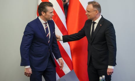 The US defence secretary Pete Hegseth meets with the president of Poland Andrzej Duda at the Presidential Palace in Warsaw last week.