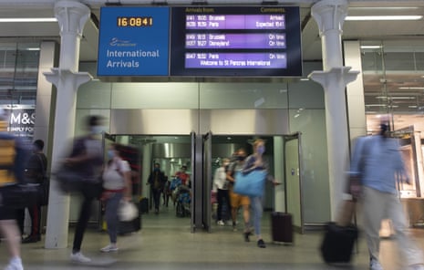 Passengers arriving at St Pancras International station on 14 August 2020 in London, England.