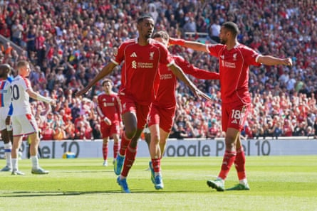 Liverpool’s Alexander Isak celebrates scoring against Crystal Palace
