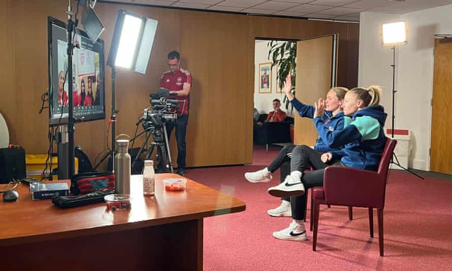 Kim Little and Leah Williamson during their Zoom call to Jordan.