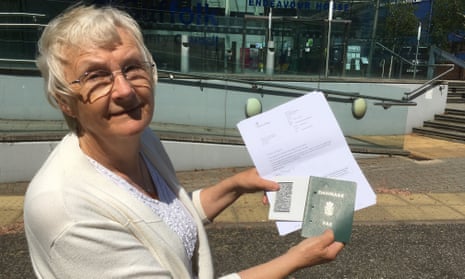 Inga Lockington with her letter from the Home Office and her Danish passport from the 70s.